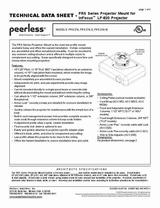 Peerless Industries Projector Accessories PRS 274-page_pdf